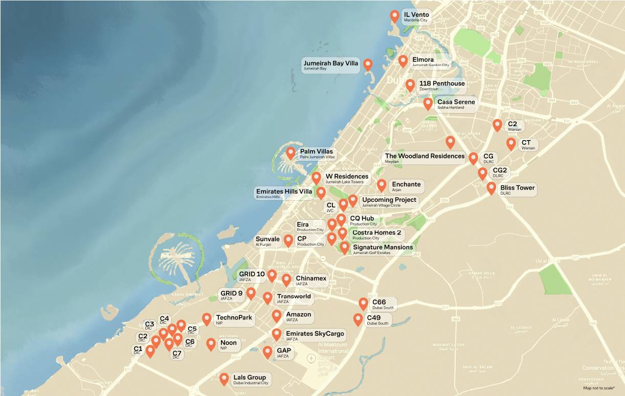 Map of GRID developments in the UAE